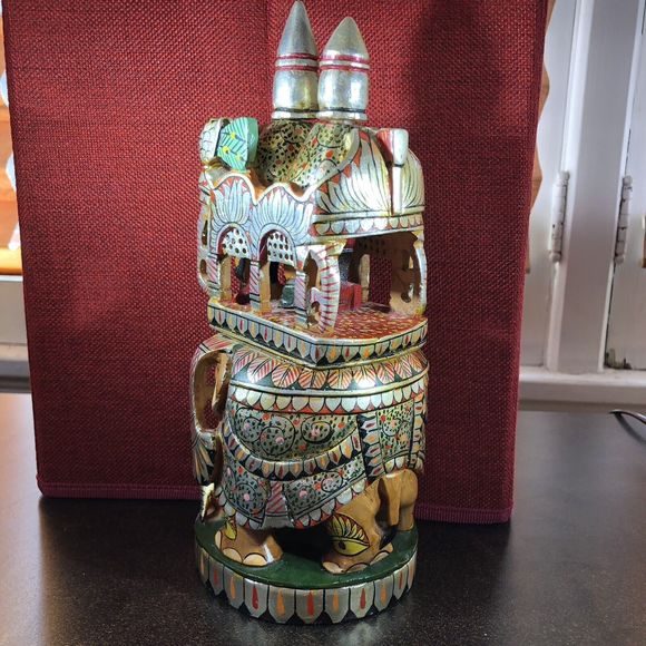 Kadamba Ambari Wooden Handcrafted Painted Elephant Figure 10” India Artwork - Picture 7 of 16